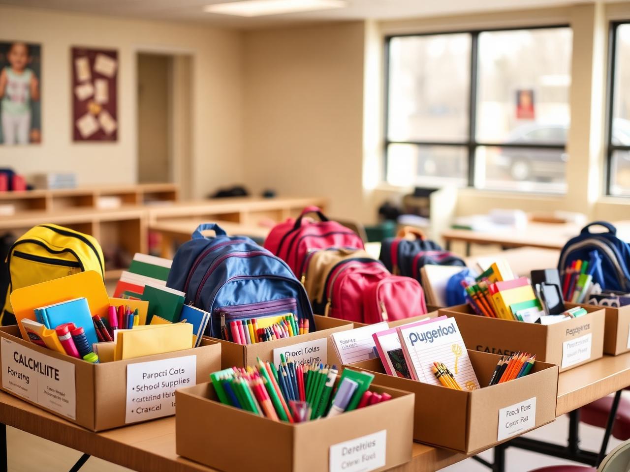School staff and volunteers preparing classrooms for the start of the school year